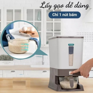 Thùng đựng gạo tiện ích 10kg, 15kg kèm ca đong gạo chia vạch Hokori nhựa Việt Nhật