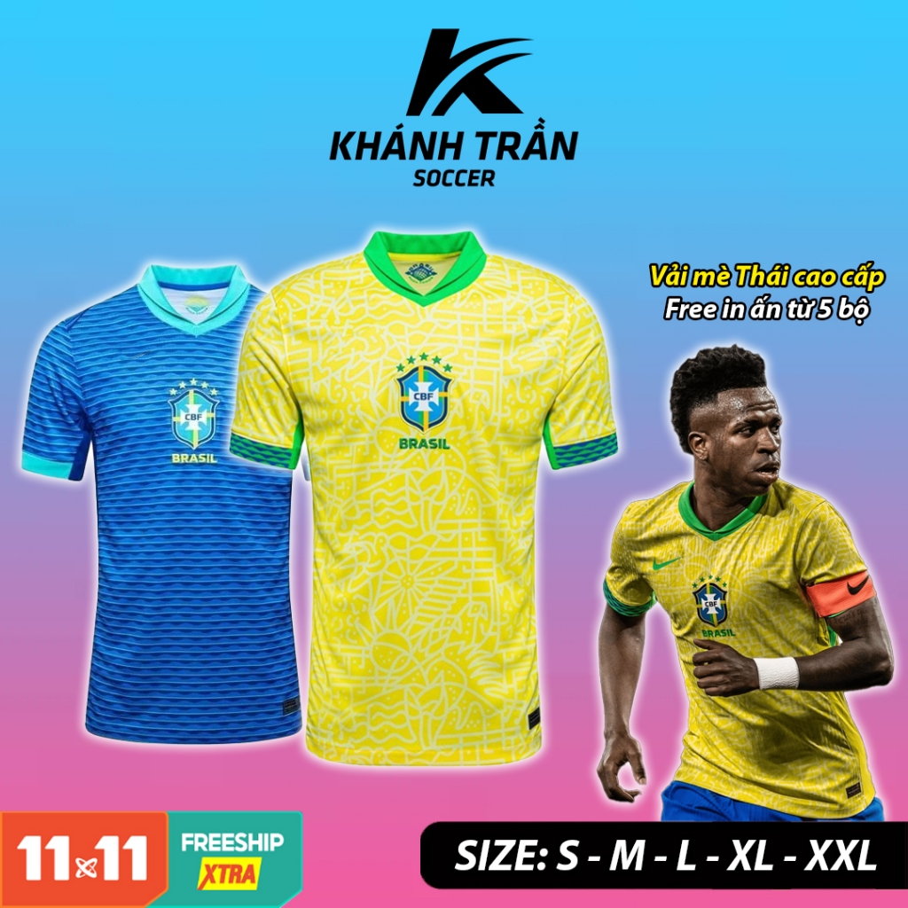 Bộ Áo Bóng Đá Tuyển Brazil, Vải Mè Thái Cao Cấp, Áo Đá Banh Đội Tuyển Brazil Mùa 24/25 Mới Nhất, Khá