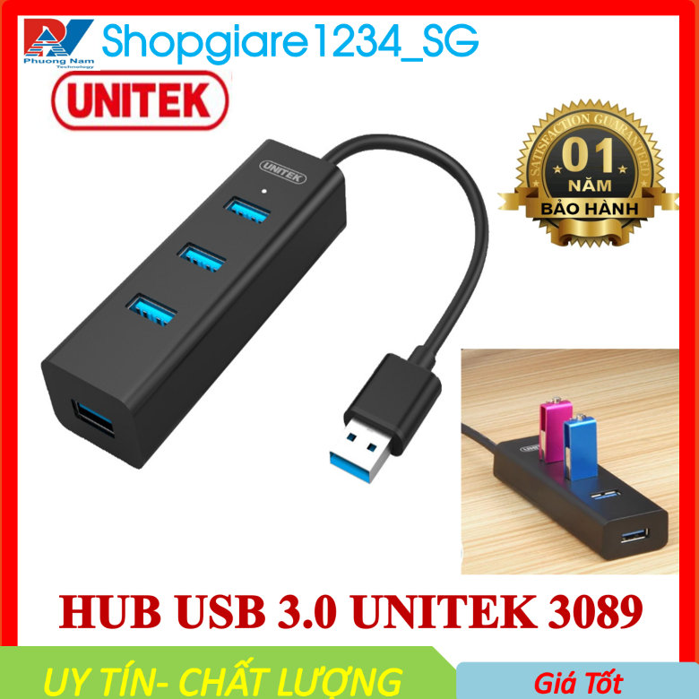 Hub USB ✨ Hub Chia USB 4 Cổng Chuẩn 3.0 UNITEK Y-3089-Hỗ trợ truyền data đến 5Gbps