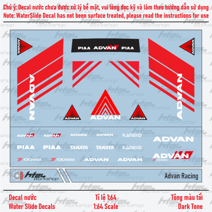 Decal trượt nước Advan Racing cho xe mô hình 1:64 (DARK TONE)