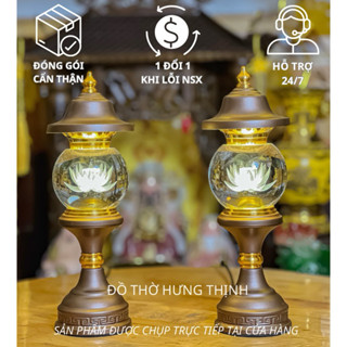 Đèn thờ hoa sen Cầu Pha Lê cao cấp có mái chân hợp kim Màu Nâu Cao 30-33-39cm. Giá tính 1 đôi