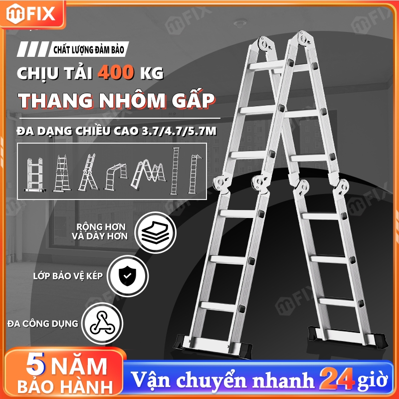[Bảo hành 60 tháng] Thang gấp gọn 4 đoạn Thang Nhôm Xếp Gấp Gọn Gia Đình Chữ M 14 tư thế sử dụng