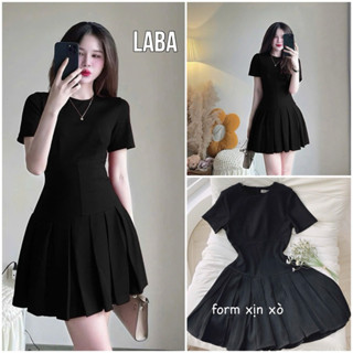 Váy Đen Xếp Ly Dáng A Xoè Hack Dáng Siêu Xinh