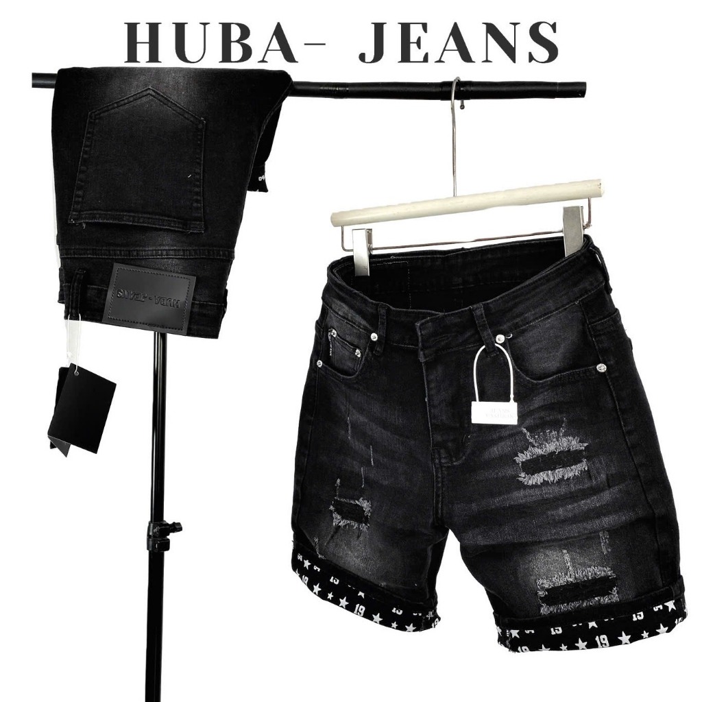  Quần jean nam sort vải cao cấp mềm êm co giãn sọt nam thời trang in kiểu HUBA-JEANS 