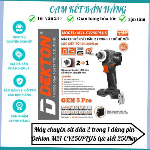 Máy chuyên vít đầu 2 trong 1 dùng pin Dekton M21-CV250PLUS lực siết 250Nm