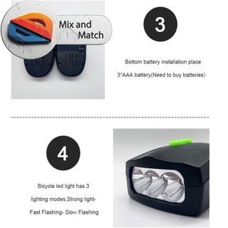 Đèn Pin Xe Đạp Có Còi 250 Lumens – 3 Chế Độ Sáng, Chống Nước IPX6, Loa Còi 120dB, Dễ Lắp Đặt