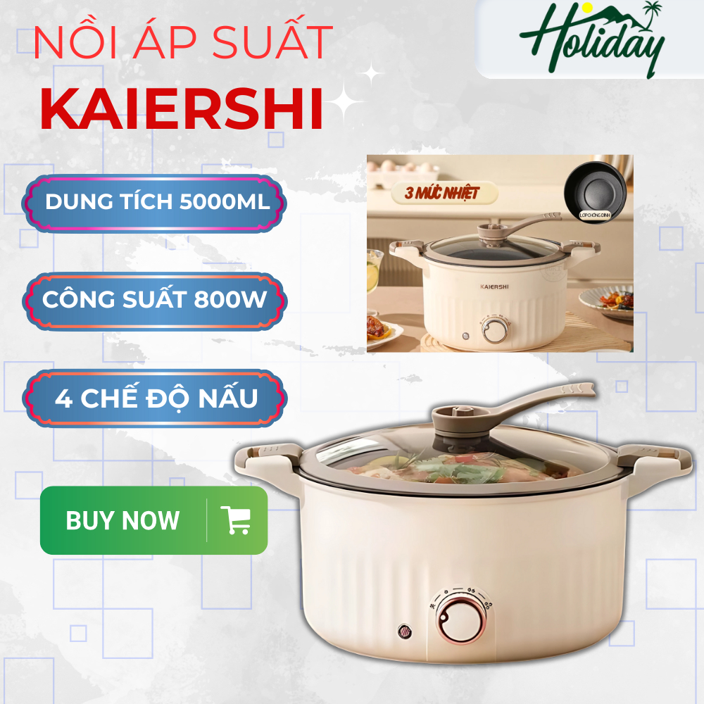 Nồi Áp Suất KAIERSHI Chính Hãng, 3 Chế Độ NẤU, Dung Tích Lớn BỀN ĐẸP