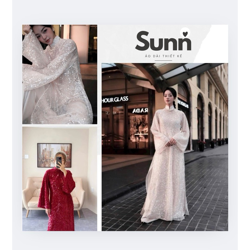 ÁO DÀI LƯỚI SEQUIN KẾT KIM SA ,LÓT LỤA,FORM SUÔNG