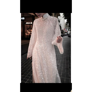 ÁO DÀI LƯỚI SEQUIN KẾT KIM SA ,LÓT LỤA,FORM SUÔNG