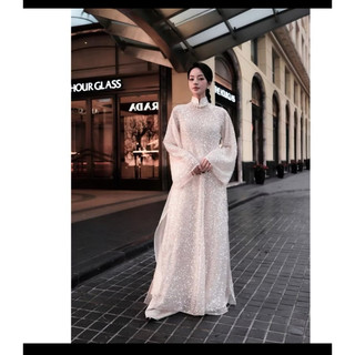 ÁO DÀI LƯỚI SEQUIN KẾT KIM SA ,LÓT LỤA,FORM SUÔNG