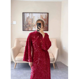 ÁO DÀI LƯỚI SEQUIN KẾT KIM SA ,LÓT LỤA,FORM SUÔNG