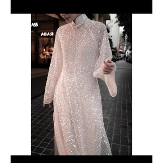 ÁO DÀI LƯỚI SEQUIN KẾT KIM SA ,LÓT LỤA,FORM SUÔNG