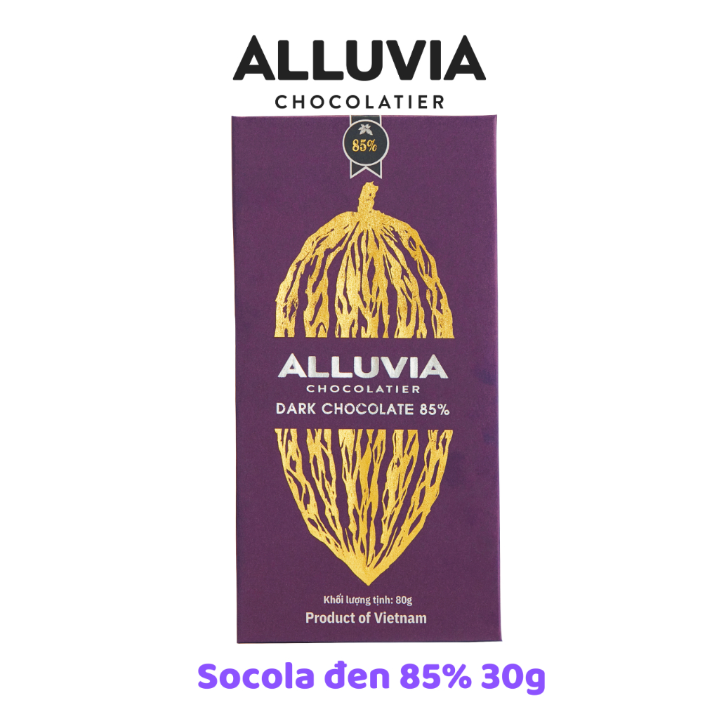 Socola đen nguyên chất Alluvia 85% cacao ít đường đắng đậm | Dark Chocolate 85% less sugar 30gram