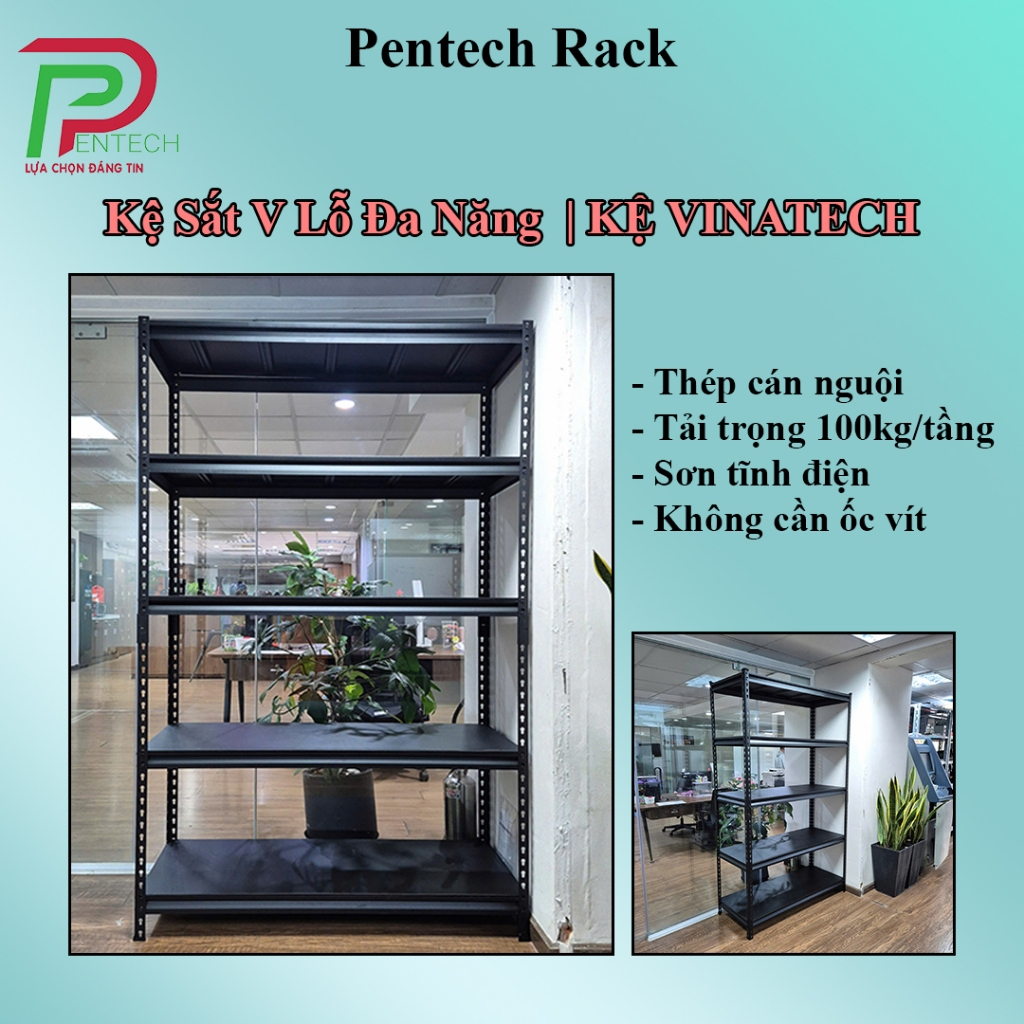 Không Ốc Vít - Kệ V Thông Minh 5 Tầng D1000/1200xR400/500xC2000 VINATECH, Kệ Sắt V Lỗ 5 Tầng Lắp Ráp