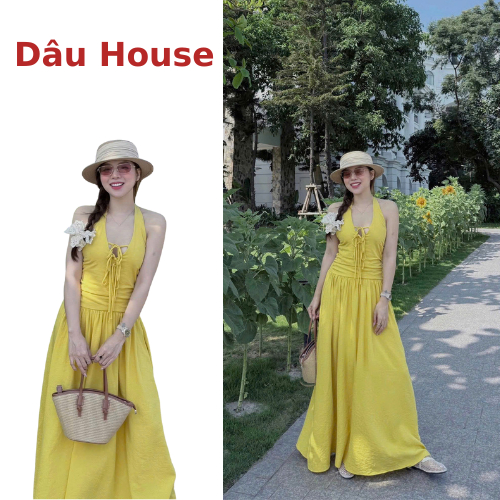 Váy Maxi Đũi Chun Lưng Cổ Yếm Buộc Nơ Dáng Dài 4 Màu Siêu Xinh (V171)