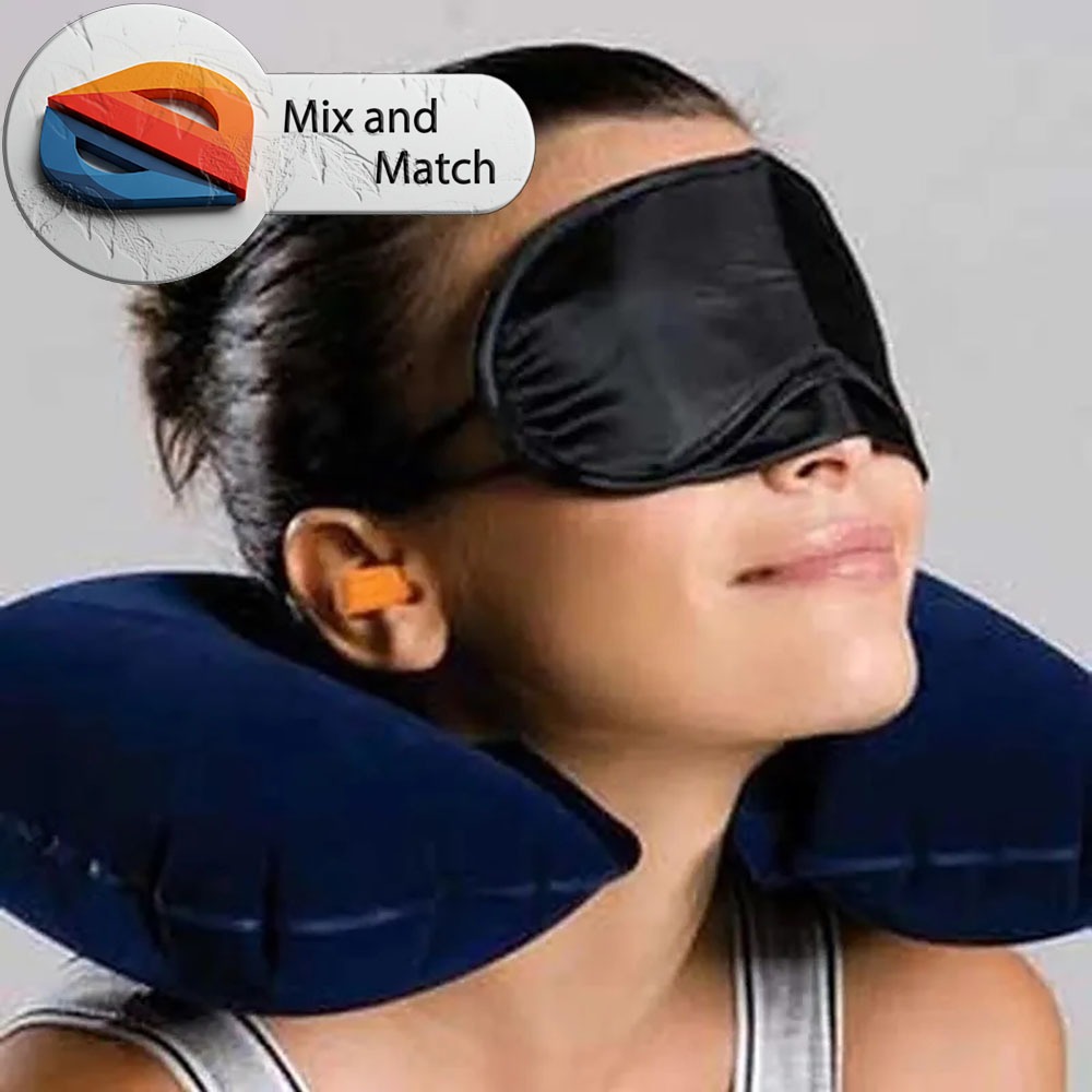 Combo Gối Hơi Du Lịch Chữ U Kèm Bịt Mắt Nút Tai Túi Đựng Ngủ Ngon Trên Máy Bay Ô Tô Văn Phòng Tiện Lợi