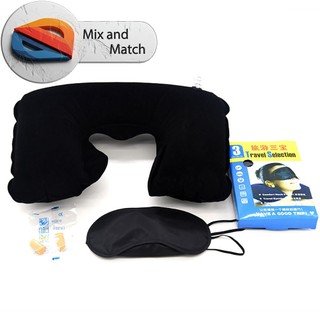 Combo Gối Hơi Du Lịch Chữ U Kèm Bịt Mắt Nút Tai Túi Đựng Ngủ Ngon Trên Máy Bay Ô Tô Văn Phòng Tiện Lợi