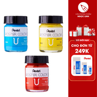  Combo 3 lọ màu nước Poster Color Pentel 30ml Đỏ - Vàng - Xanh da trời   CHÍNH HÃNG   