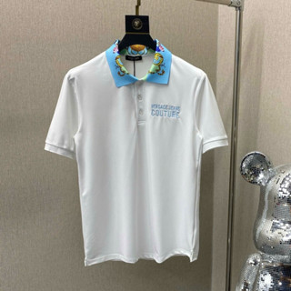 Áo polo nam nữ VS cotton gai thêu chữ ngực mix cổ chun hoạ tiết hoa lá xanh PL180P