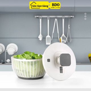 Rổ Quay Rau Ấn Nút Tự Động 6L Nhà Bếp Ráo Nước Thông Minh, Dụng Cụ Vắt Rau Sống Hoa Quả Nhựa Dày Dặn Chống Vỡ