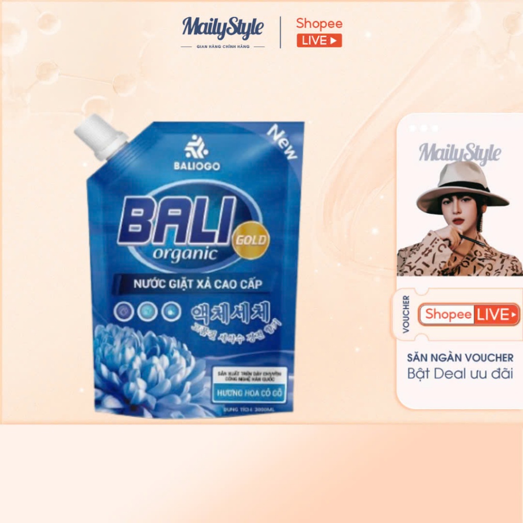 K69_ Nước Giặt Xả Cao Cấp Baliogo Bali Organic Gold Hương Hoa Cỏ Gỗ 3000ml