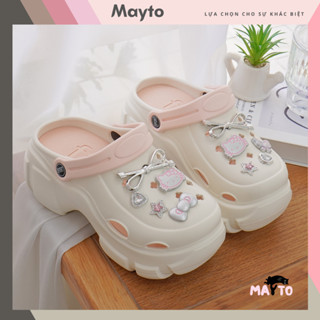 Dép nữ, dép sục Mayto đế cao 7cm kèm charm Mèo nơ bạc kiểu sandal quai hậu dễ thương Hàn quốc CS-172
