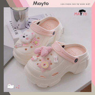 Dép nữ, dép sục Mayto đế cao 7cm kèm charm Cún nơ hồng kiểu sandal quai hậu dễ thươnG CS-173