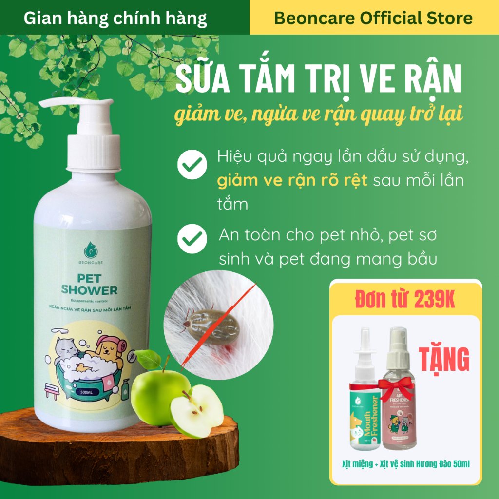 Sữa tắm Trị ve rận bọ chét Beoncare Hiệu quả ngay từ lần đầu tắm an toàn cho chó mèo sơ sinh