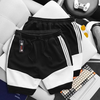 Big men - Quần short thun nam big size phối trắng đen 3 sọc chất poly co giãn 85-130kg