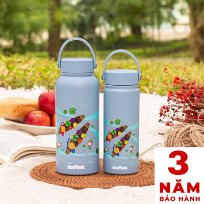 Bình giữ nhiệt EcoFlask 550ml/1000ml thiết kế hoạ tiết Chợ Nổi - Bình giữ nhiệt cao cấp chính hãng, inox 304