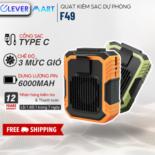 Quạt Tích Điện Kiêm Sạc Dự Phòng 6000mAh Đeo Thắt Lưng, Đeo Cổ Tay, Để Bàn Với 3 Mức Gió, Cổng Sạc Type C Tiện Dụng