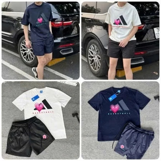 Bộ Quần Áo Nam A Đi Đét In LOGO Dập Cao Su Nổi CHỮ ĐỎ Phối quần gió cao cấp Siêu Chất - Bộ Cộc Hè Basketball Nam Nữ Chất
