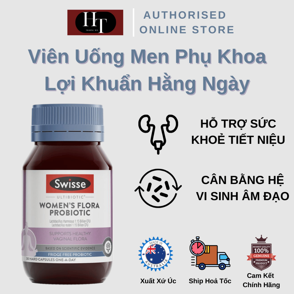 Swisse Ultibiotic Women's Flora Probiotic - Viên Uống Men Phụ Khoa Lợi Khuẩn Hằng Ngày - 30 Viên