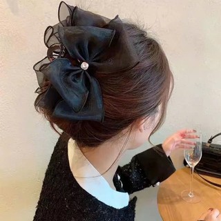  Kẹp Tóc Nữ Nơ Lưới Đen Cỡ Lớn Càng Cua – Gắn Đá Pha Lê MINMIN Phụ Kiện Tóc Nữ Sang Trọng 