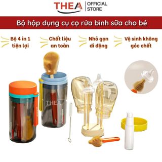 Bộ cọ rửa bình sữa cho bé silicone, dụng cụ vệ sinh bình sữa, núm ti, ống hút di động, đa năng, nhỏ gọn đi du lịch -THEA