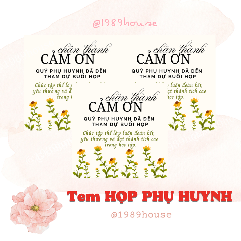 Tem dán /TAG treo chai nước HỌP PHỤ HUYNH (5x5cm)