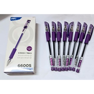  Hộp 12 cây bút gel nước DELI 6600S mầu tím ngòi 0.5mm 
