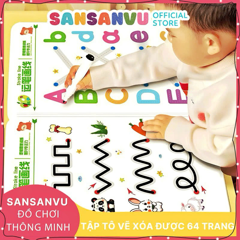 Tập tô vẽ thông minh, tập viết xóa được 64 trang-Đồ chơi Giáo dục Montessori cho bé từ 2-3-4-5 tuổi
