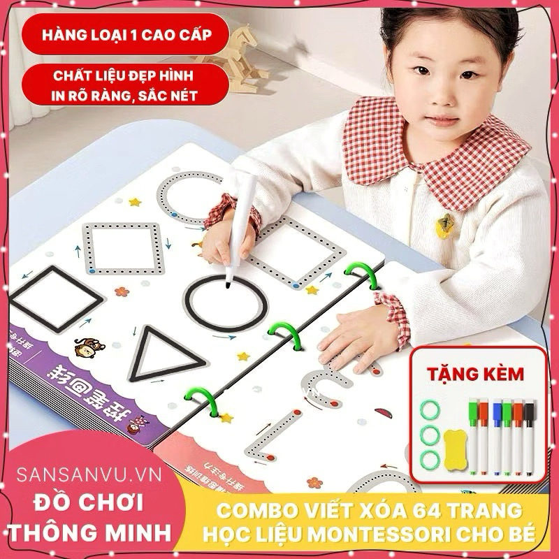Combo Tập Tô Vẽ Thông Minh Xóa Được 64 Trang-Học Liệu Montessori Dành Cho Bé 2 3 4 5 Tuổi