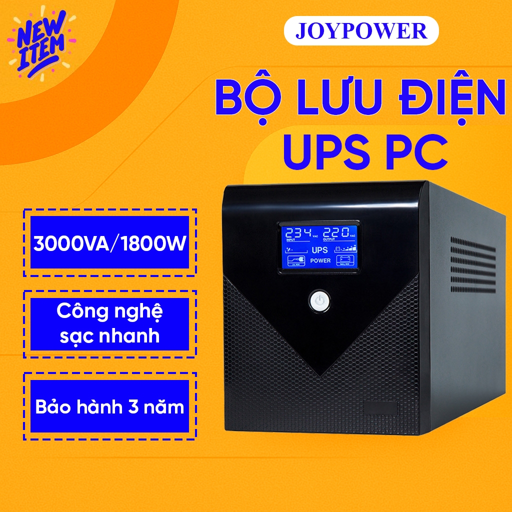 Bộ lưu điện UPS Online dung lượng 3000VA, công suất tải 1800W, sạc siêu nhanh, dùng cho PC - BH 36 t
