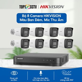  Bộ Camera Quan Sát Hikvision 8 Kênh 2MP 1080P Quay Ban Đêm Có Màu Tích Hợp Mic Thu Âm 