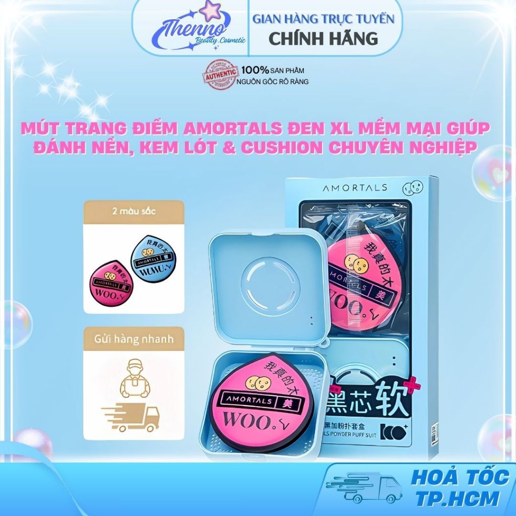 Mút Trang Điểm Amortals đen XL Mềm Mại Giúp Đánh Nền, Kem Lót & Cushion Chuyên Nghiệp