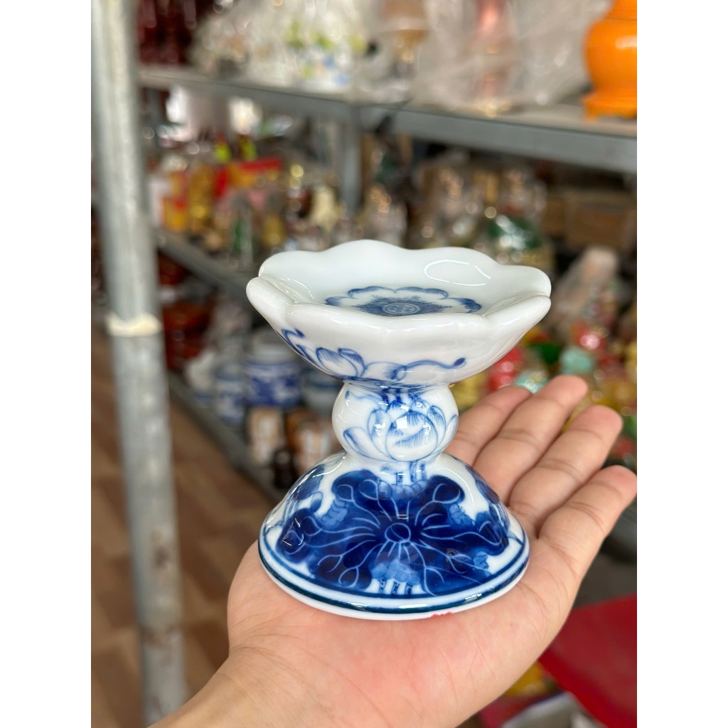 Đế nến sen vẽ gốm bt cao cấp