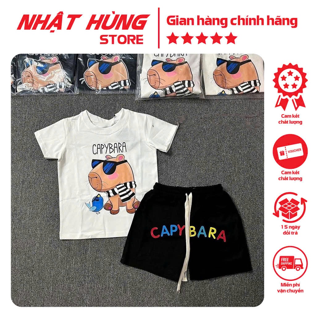 Bộ quần áo bé trai hình CAPY ÁO SỌC , set áo phông quần short trẻ em hiệu Nhật Hùng 10-63kg - NH97