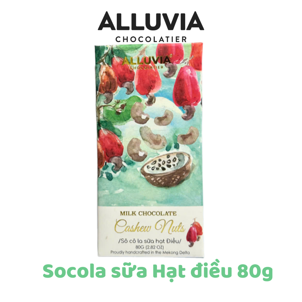 Socola sữa nguyên chất Alluvia 40% cacao nhân Hạt Điều ngọt ngào Alluvia Milk chocolate Cashew Nuts