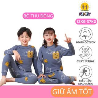 Bộ đồ ngủ cotton bé trai bé gái FAMBY đồ bộ dài tay thu đông thời trang trẻ em từ 13-40kg