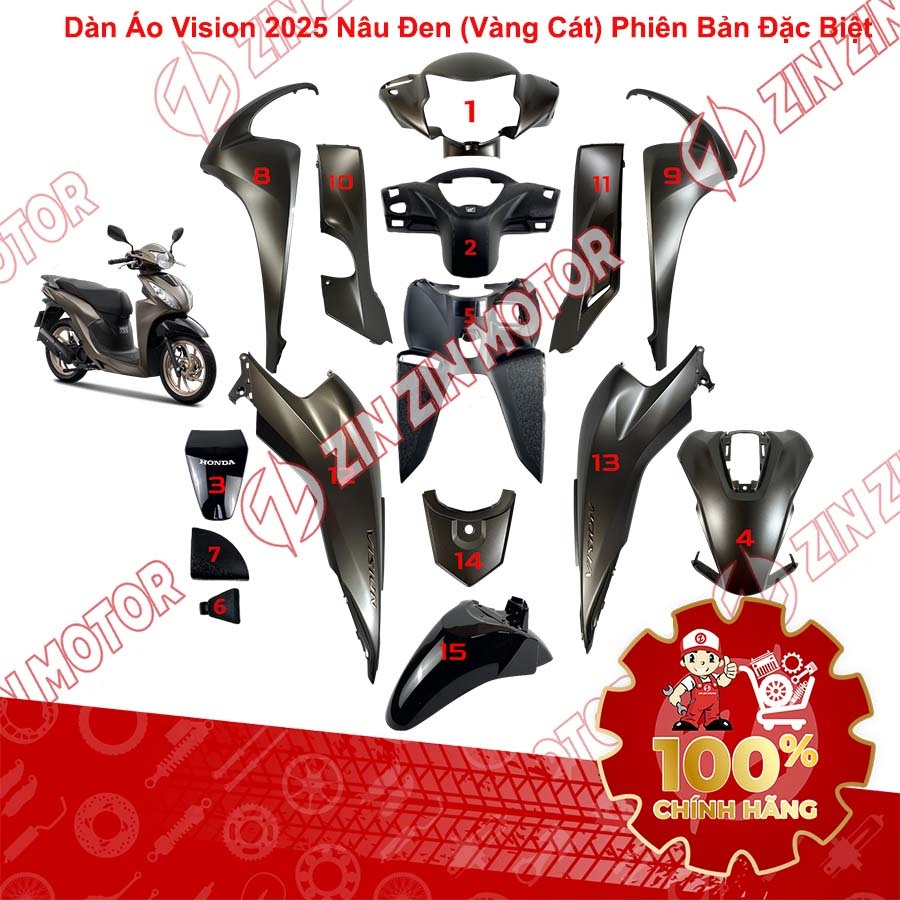 Dàn Áo Vision 2025 Nâu Đen (Vàng Cát) Phiên Bản Đặc Biệt Chính Hãng - ZZM