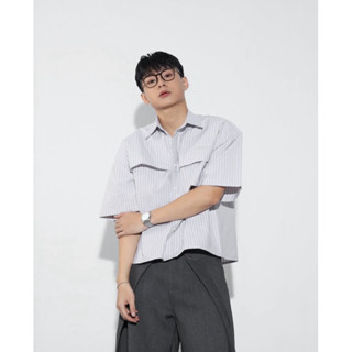 Áo sơ mi kẻ ngắn tay nam dáng boxy màu kẻ ghi Di.em Shirt by Scott Sor