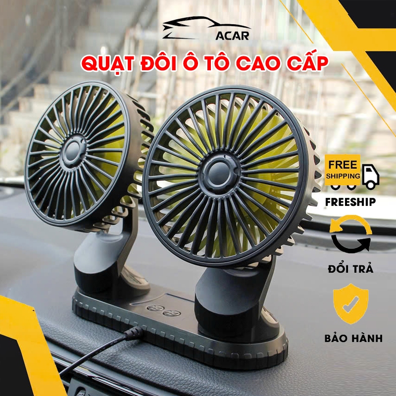 Quạt Đôi Mini Cao Cấp Xoay 360 Độ, Quạt Mini Nhỏ Gọn Làm Mát Cổng USB 5V, 12V, 24V Để Ô Tô, Bàn Làm Việc - Acar Auto
