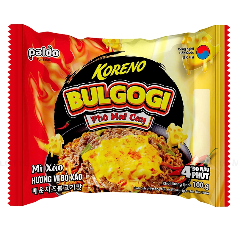 Thùng Mì Xào Hương Vị Bò Xào Bulgogi Phô Mai Cay Koreno 100gr - 24 gói